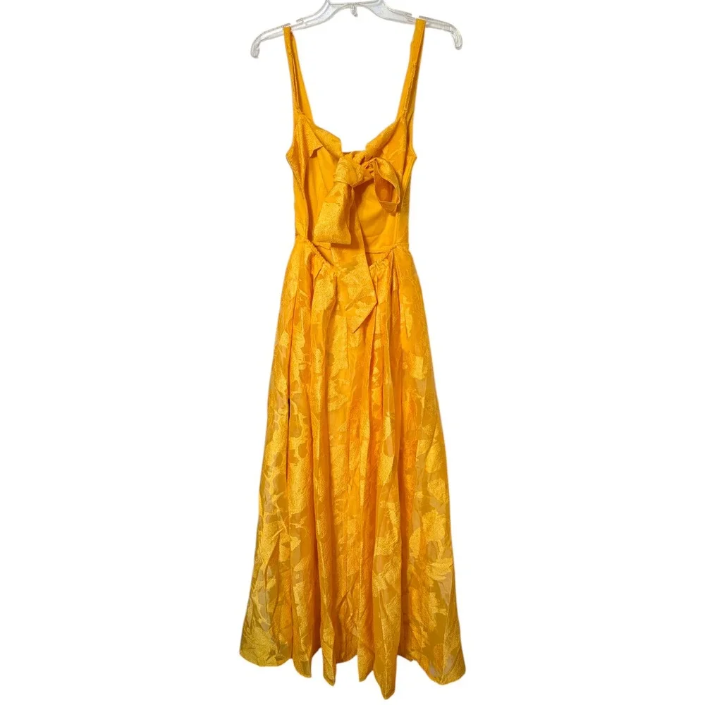 Lulus Perfected Aura Yellow Floral Jacquard Bow‎ Back Maxi Dress With Pockets S - Picture 5 of 9
